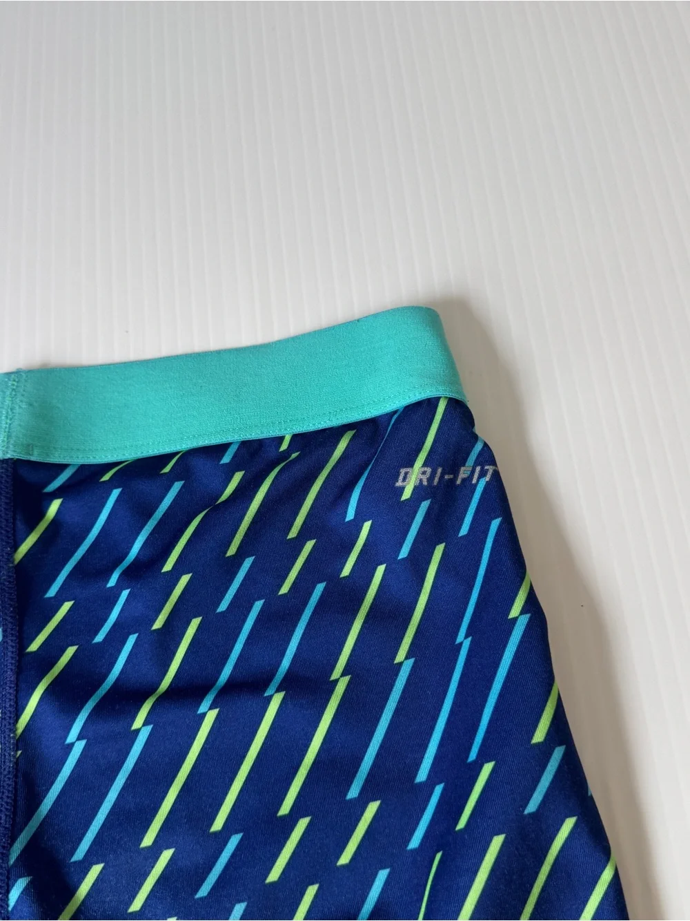 Nike Pro Dri-FIT Blue Green Neon Geometric Compression Leggings Athletic Yoga M